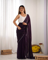 Purple Color Beautiful Bollywood Style Ceremonial Saree With Beeds Work Blouse