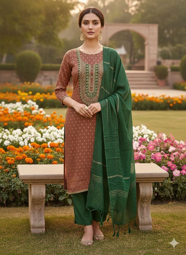 Brown Color Beautiful Shimmer Jacquard Fabric Designer Ethnic Salwar Kameez
