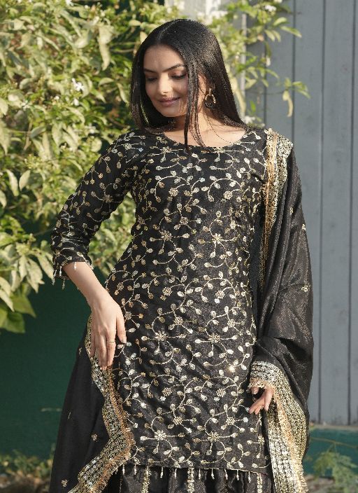 Women's Chinon fabric Embroidery work Kurta with Lehenga and Dupatta set