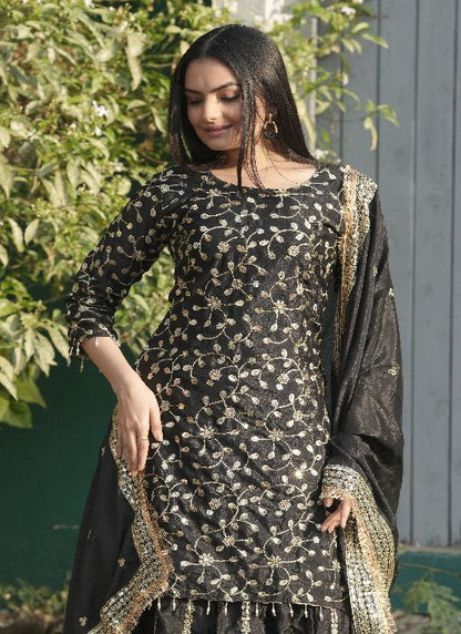Women's Chinon fabric Embroidery work Kurta with Lehenga and Dupatta set