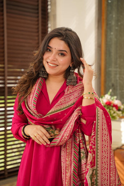 Women's Beautiful South Cotton Fabric Straight Kurta with Pant And Dupatta Set