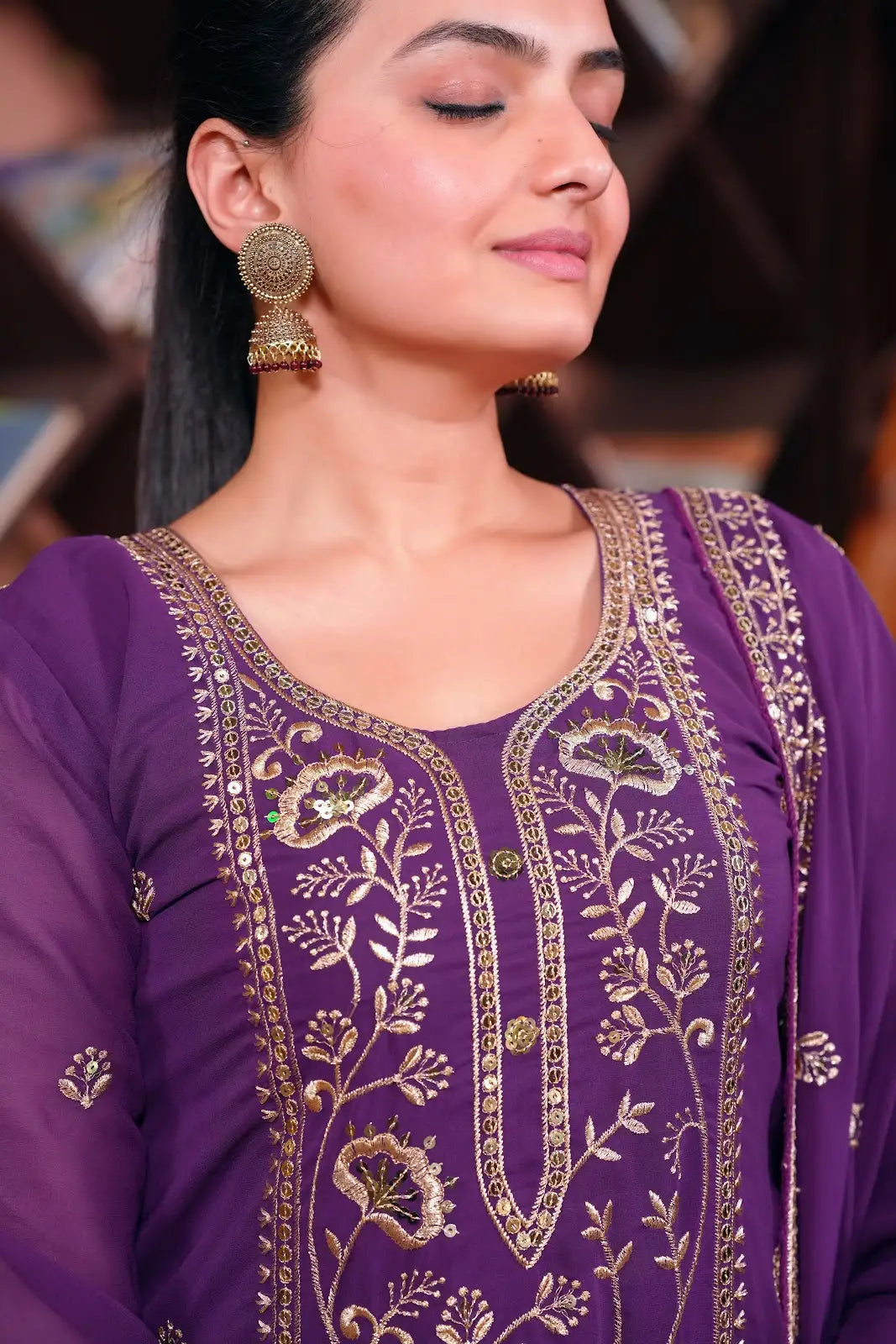 Women's Fox Georgette fabric Embroidery work Kurta with Sharara and Dupatta set 82