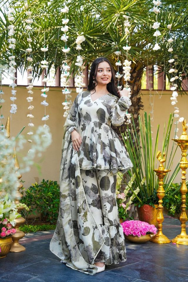 Off White Color Beautiful Rayon Fabric Designer Ceremonial Readymade Suit