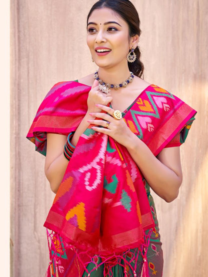 Gray Color Pochampalli Silk Fabric Designer Woven Ethnic Ceremonial Saree