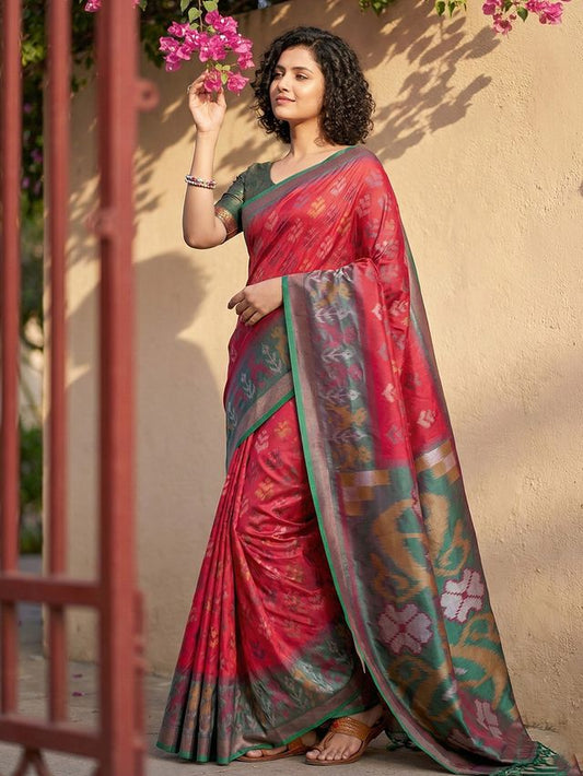 Red Color Pochampalli Silk Saree With Graceful Woven Designer Looks