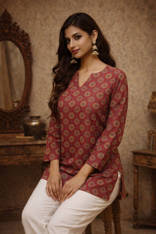 Maroon Color Muslin Fabric Formal Looks Kurta For Girls