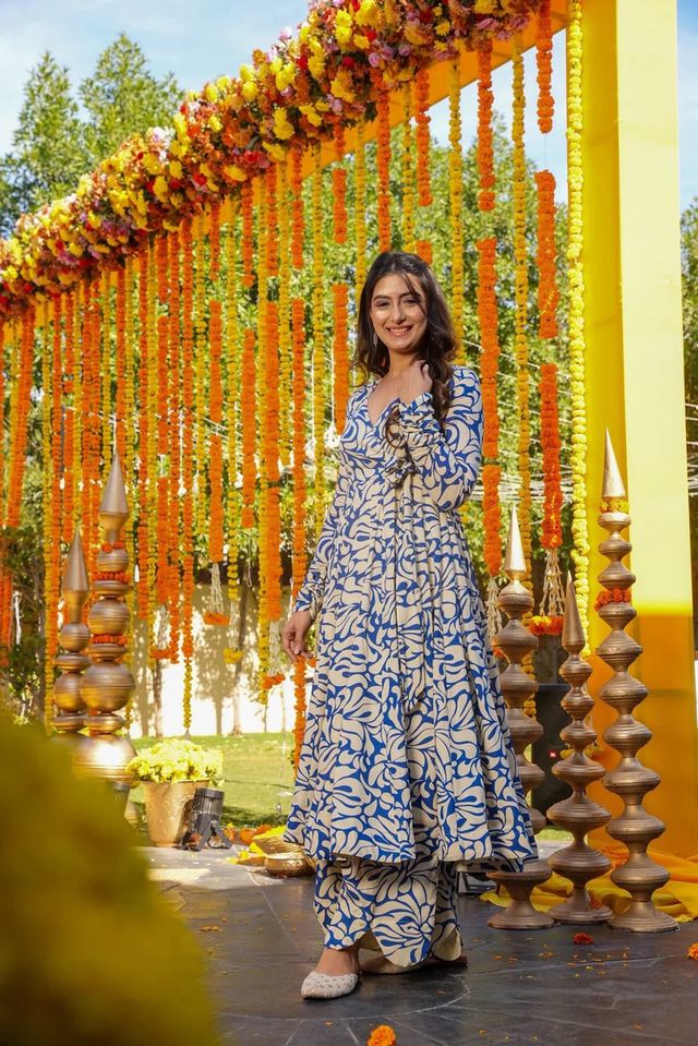 Designer Partywear Anarkali Style Top With Bottom For Graceful Looks