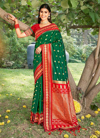 Green Color Beautiful Woven Designer Soft Silk Fabric Saree