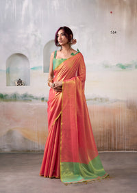 Red Handloom Tissue Silk Self Woven Plain Saree