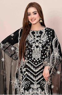 Black Faux Georgette Semi Stitched Suit with Embroidery Work