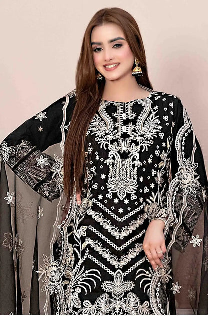 Black Faux Georgette Semi Stitched Suit with Embroidery Work