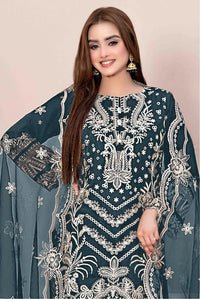 Teal Faux Georgette Semi Stitched Suit with Embroidery Work