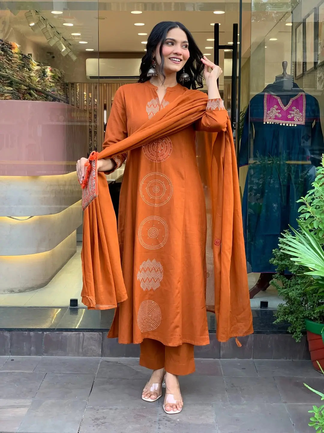 Women's Gorgeous Chanderi Fabric Embroidery Work Straight Kurta Pant and Dupatta Set GN