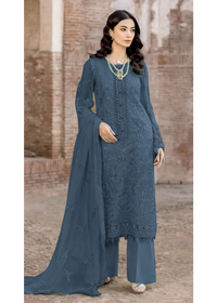 Blue Faux Georgette Semi Stitched Suit with Embroidery Work