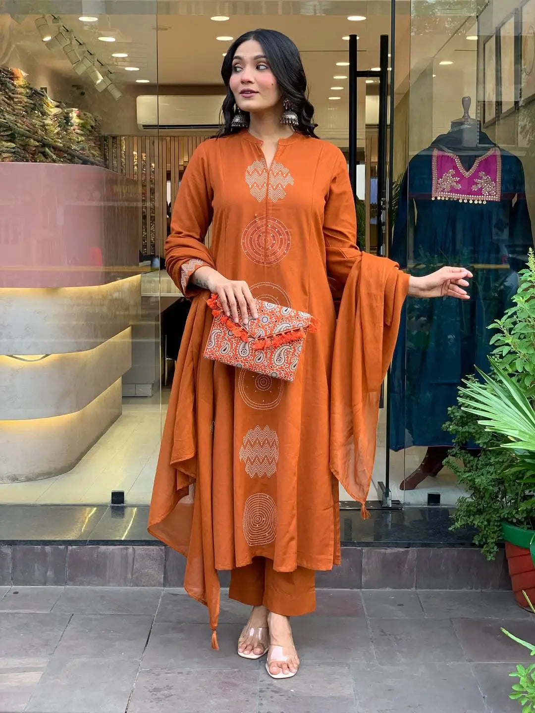 Women's Gorgeous Chanderi Fabric Embroidery Work Straight Kurta Pant and Dupatta Set GN