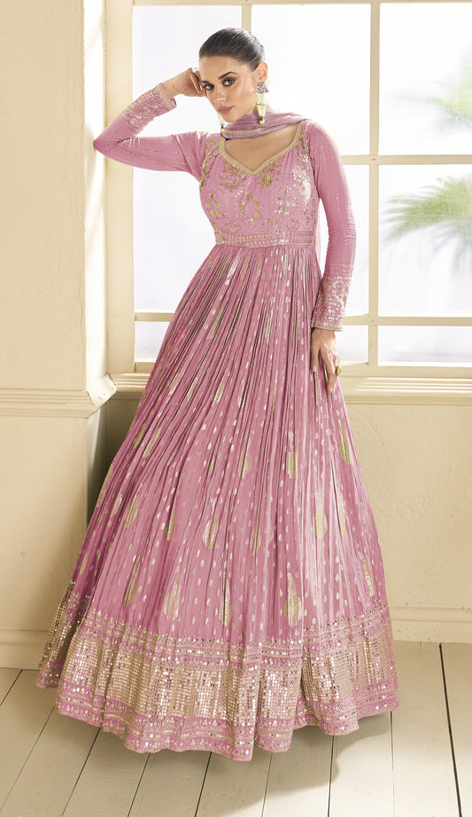 Purple Embroidered Viscose Jacquard Semi Stitched Anarkali Suit