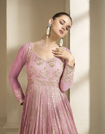 Purple Embroidered Viscose Jacquard Semi Stitched Anarkali Suit