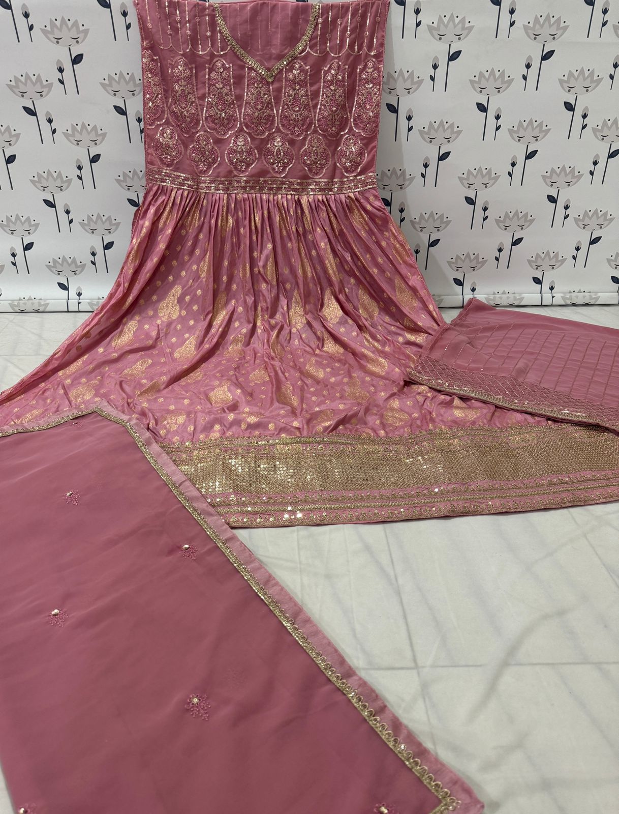 Purple Embroidered Viscose Jacquard Semi Stitched Anarkali Suit