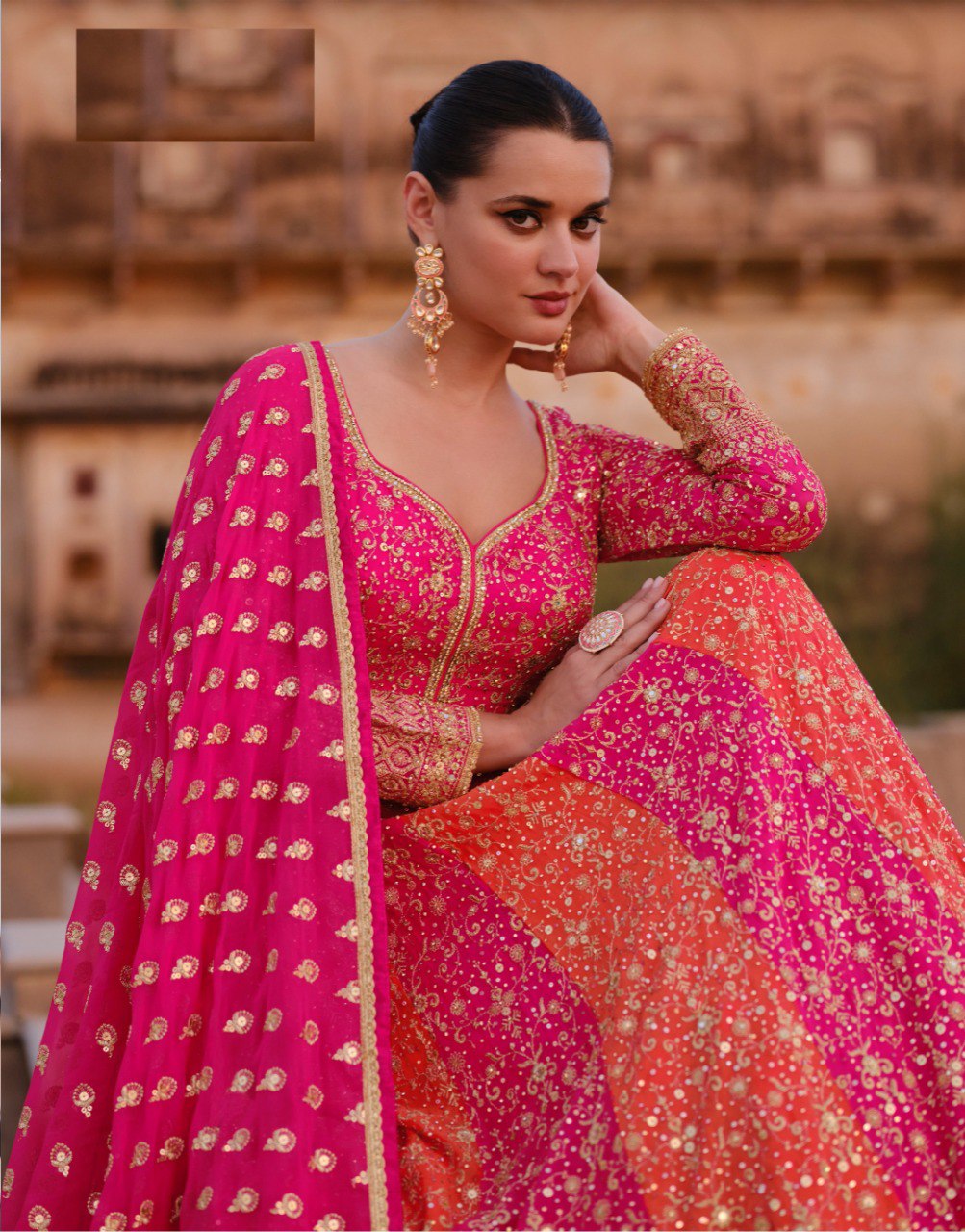 Pink Heavy Embroidered Faux Georgette Stitched Anarkali Suit
