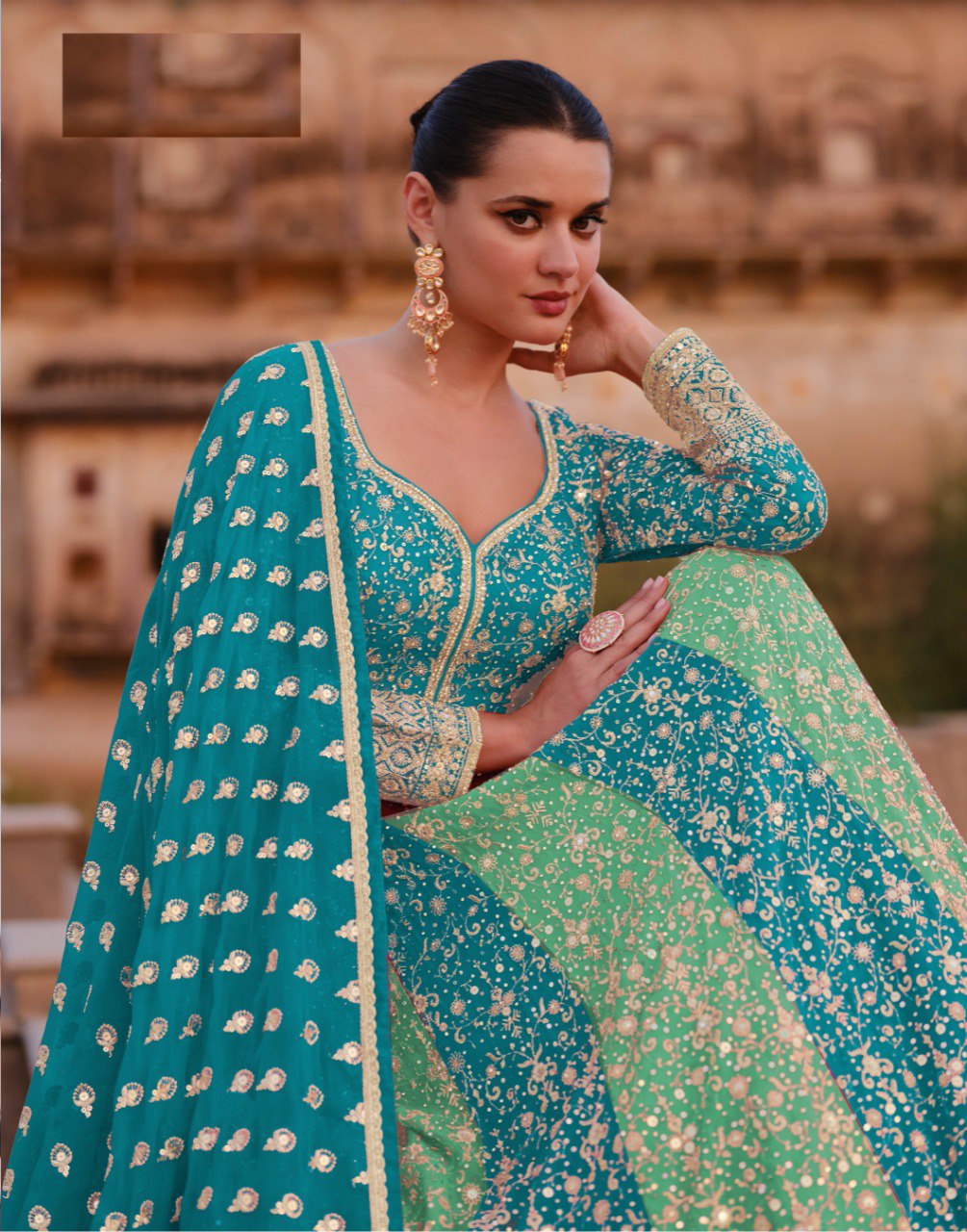 Sky Blue Heavy Embroidered Faux Georgette Stitched Anarkali Suit