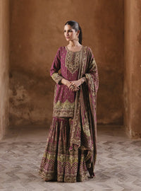 Maroon Silk Readymade Palazzo Suit with Swarovski Work
