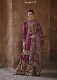 Purple Silk Readymade Palazzo Suit with Swarovski Work