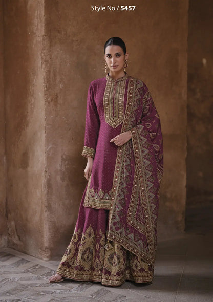 Purple Silk Readymade Palazzo Suit with Swarovski Work