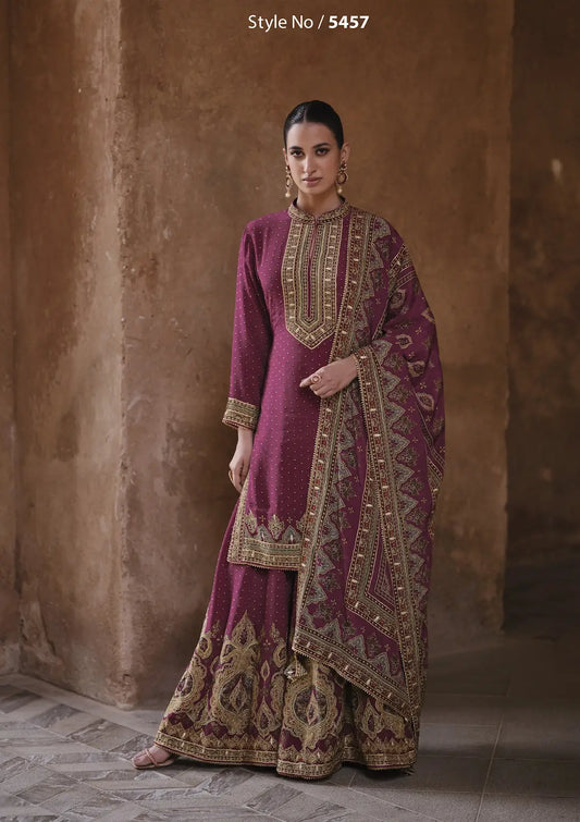 Purple Silk Readymade Palazzo Suit with Swarovski Work