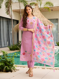 Women's Gorgeous Embroidery work Viscose Gadhwal Fabric Straight Kurta, Pant and Dupatta Set