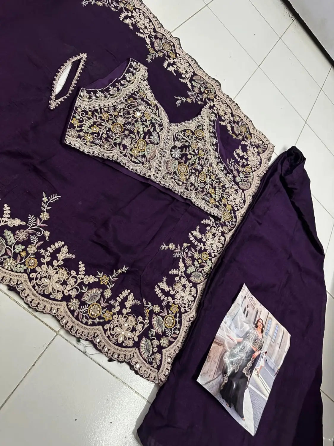 Purple Real Premium Silk Stitched Shrug Suit with Embroidery Work