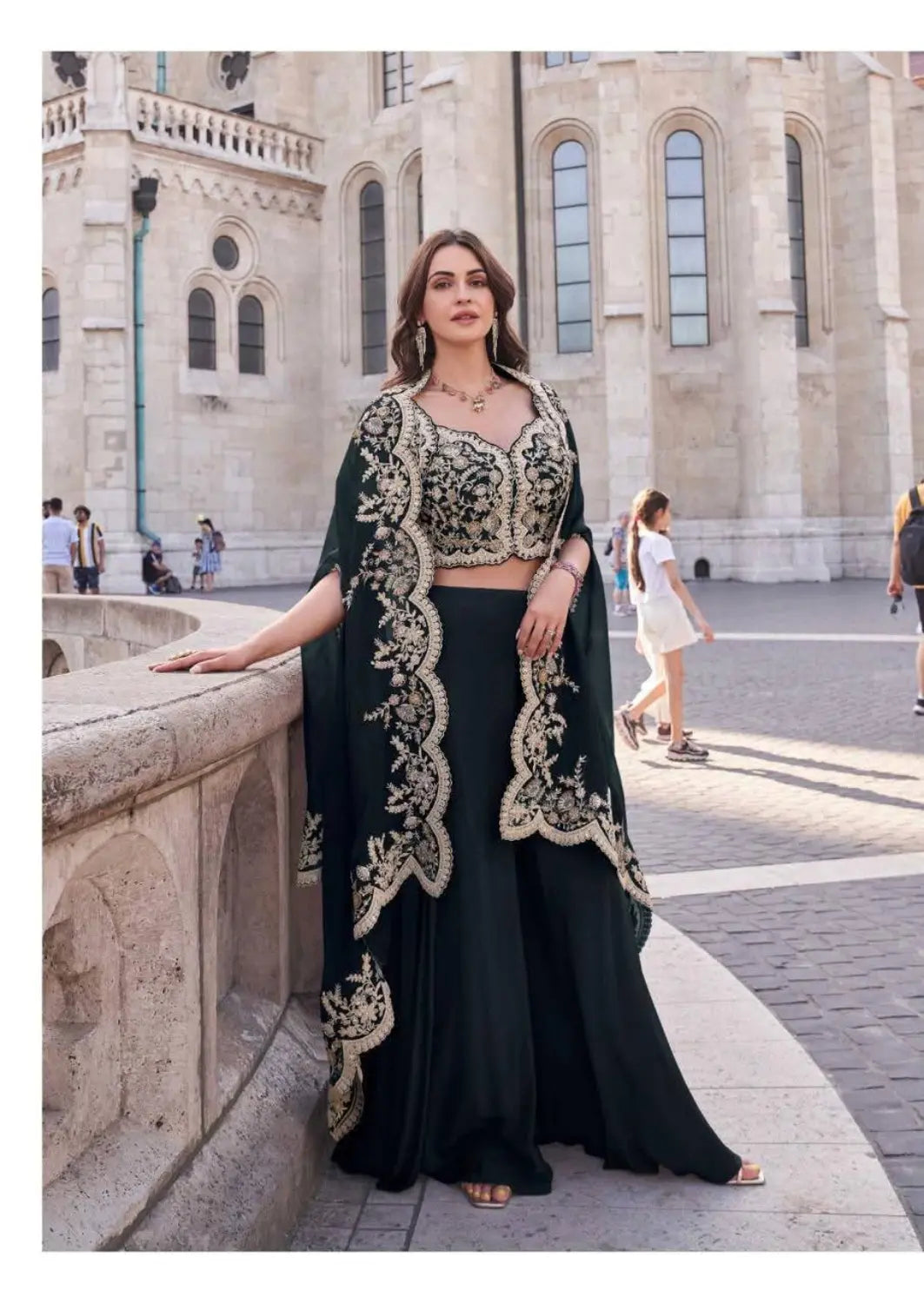 Black Real Premium Silk Stitched Shrug Suit with Embroidery Work