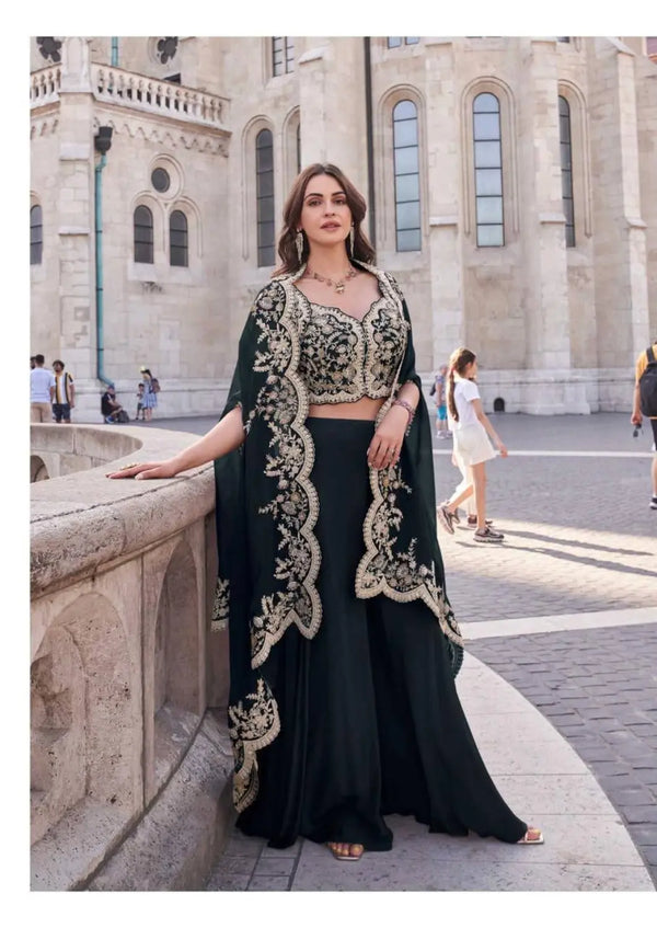 Black Real Premium Silk Stitched Shrug Suit with Embroidery Work