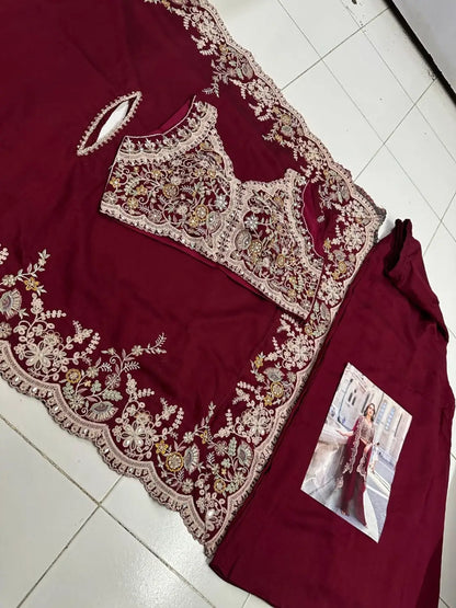 Red Real Premium Silk Stitched Shrug Suit with Embroidery Work