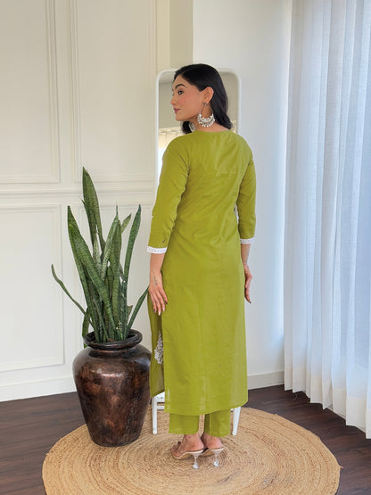 Chikankari Work with Pure Cotton Fabric Straight Kurta, Pant and Dupatta Set 574 Liril
