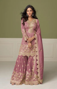 Peach Real Shimmer Readymade Suit with Embroidery & Real Mirror Work
