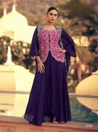 violet Chinon Readymade Shrug Suit with Heavy Embroidery Work
