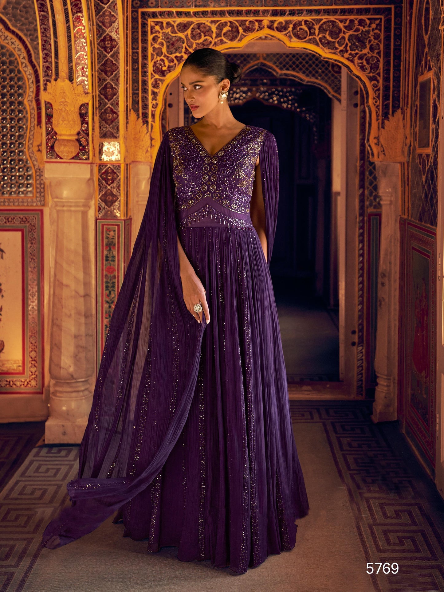 Purple Shimar Jacquard Silk Readymade Anarkali Suit with Heavy Embroidery Work