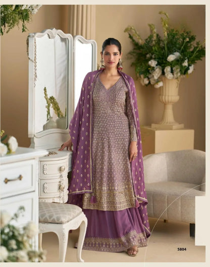 Lavender Heavy Georgette Free Size Stitched Suit with Sequence & Diamond work