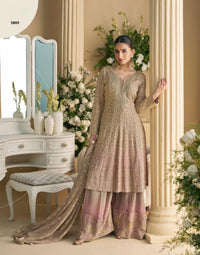 Beige Heavy Georgette Free Size Stitched Suit with Sequence & Diamond work