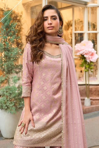 Viscose Silk Readymade Plazzo Suit with Embroidery Work