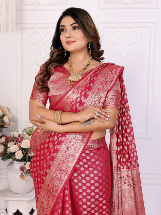 Red Weaving Soft Organza Saree With Blouse