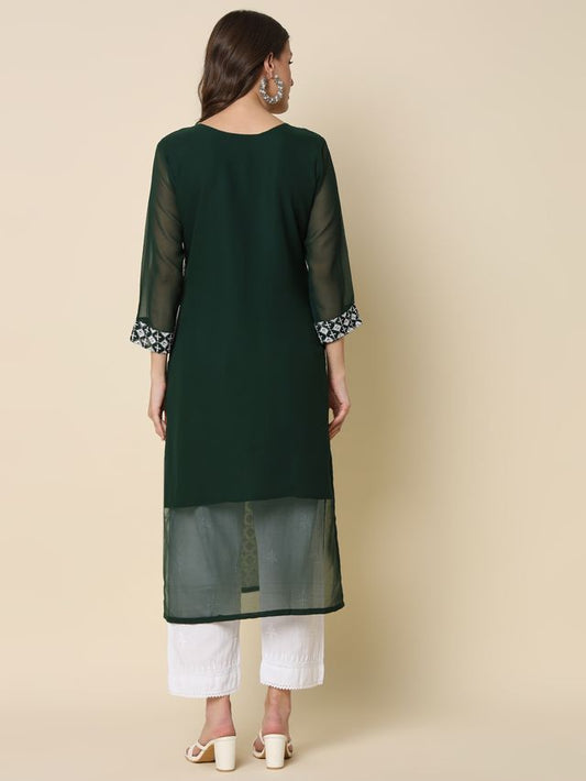 Green Color Georgette Fabric Chikankari Work Formal Kurta For Girls