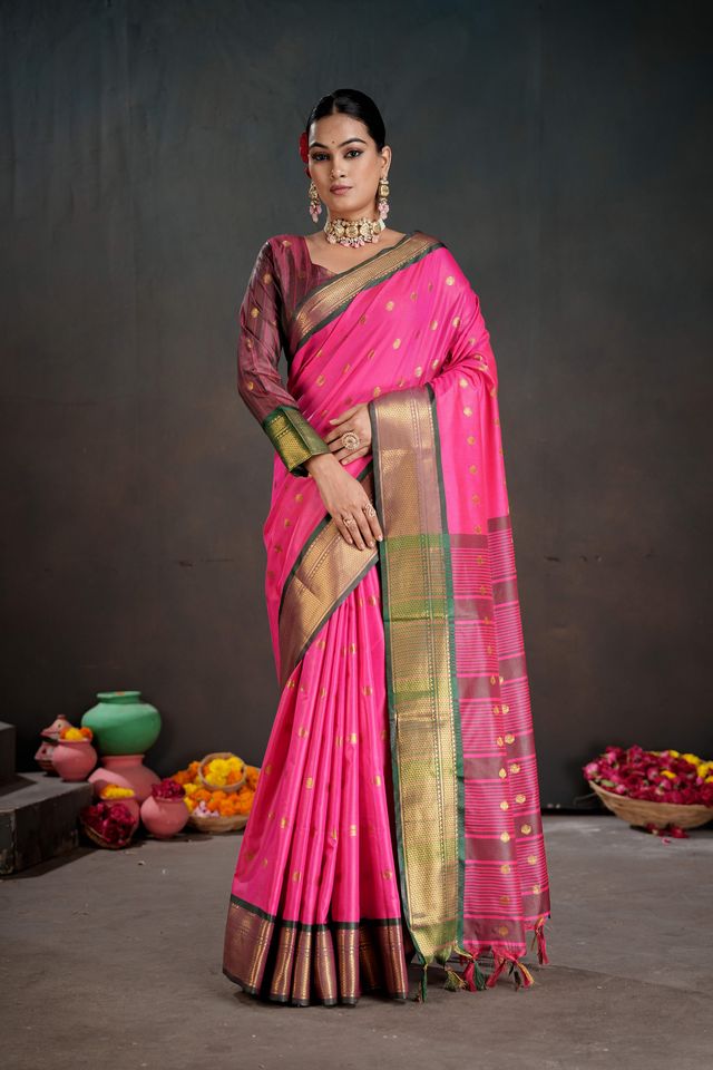 Pink Color Graceful Art Silk Fabric Woven Jacquard Designer Saree