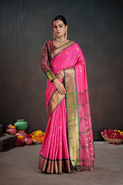 Pink Color Graceful Art Silk Fabric Woven Jacquard Designer Saree