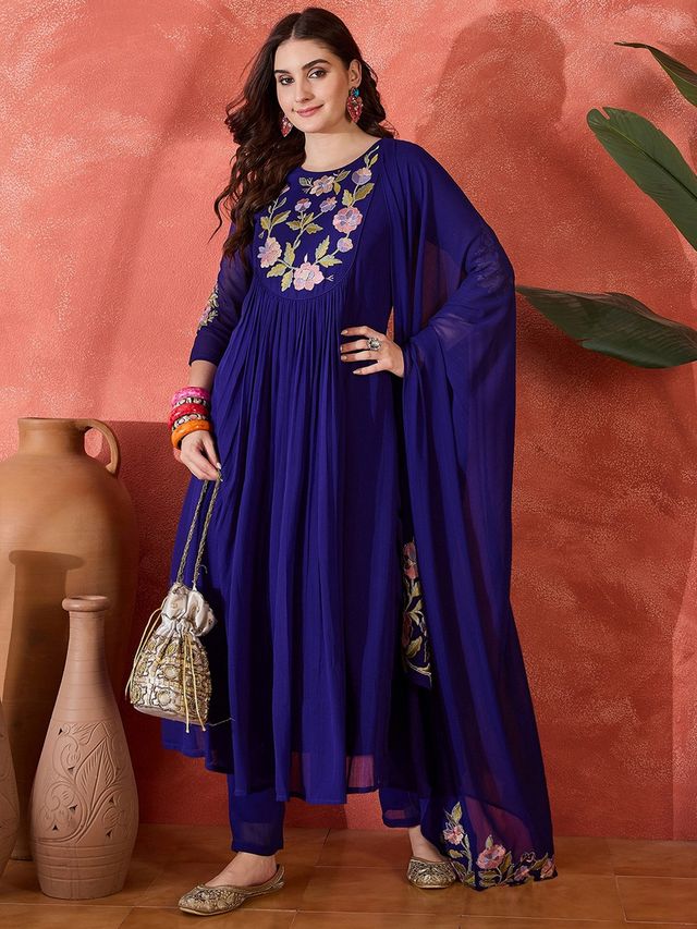 Royal Blue Color Silk Blend Fabric Elegant Salwar Kameez