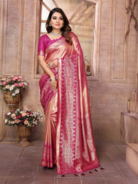 Pink Color Banarasi Tissue Silk Ethnic Jacquard Weving Designer Ceremonial Saree