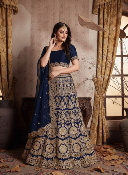 Royal Maroon Ethnic Lehenga Set with Heavy Embroidery HKV-003310 BLUE