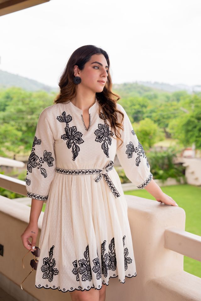 White Color Beautiful Designer Embroidery Work Cotton Fabric Tunic For Girl