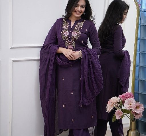 Women's Viscose Rayon Embroidered Straight Kurta with Pant And Dupatta Set