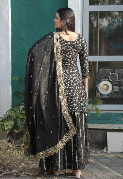 Women's Chinon fabric Embroidery work Kurta with Lehenga and Dupatta set